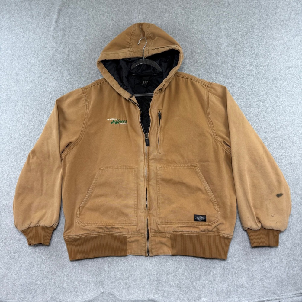 Dickies Canvas Hooded Work Jacket Mens XL Brown Quilted Lined Duck Cotton